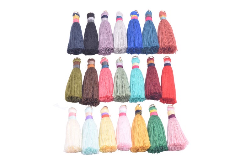 KONMAY 40pcs 4.0cm/1.6'' Mixed Tiny Small Cotton Tassels with Golden Jump Ring for Jewelry Making Crafting